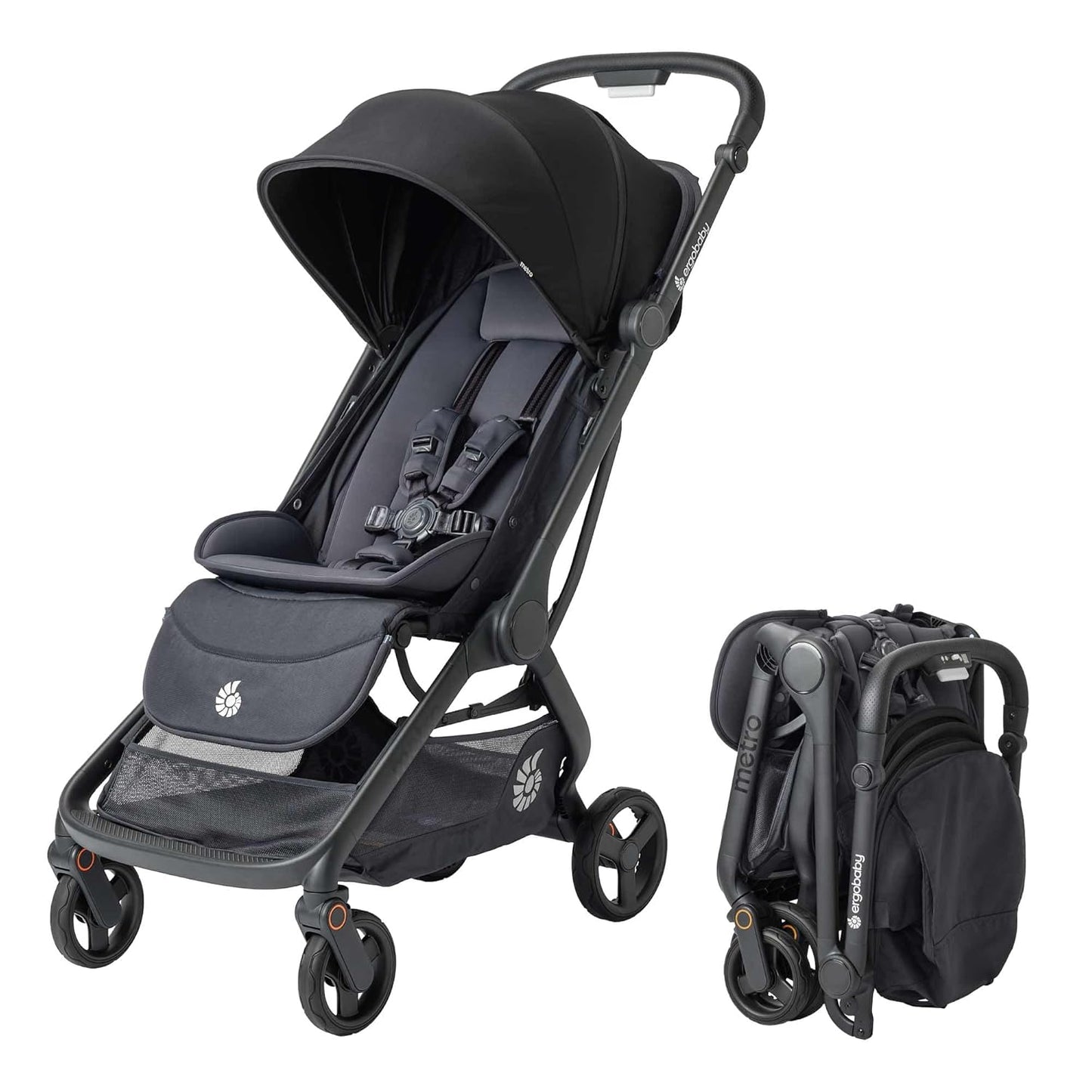 Ergobaby Metro 3 All in One Compact Baby Stroller, Lightweight Travel Stroller, Easy One-Hand Fold for Overhead Airplane Storage (Carries up to 50 lbs), Car Seat Compatible, Onyx Black
