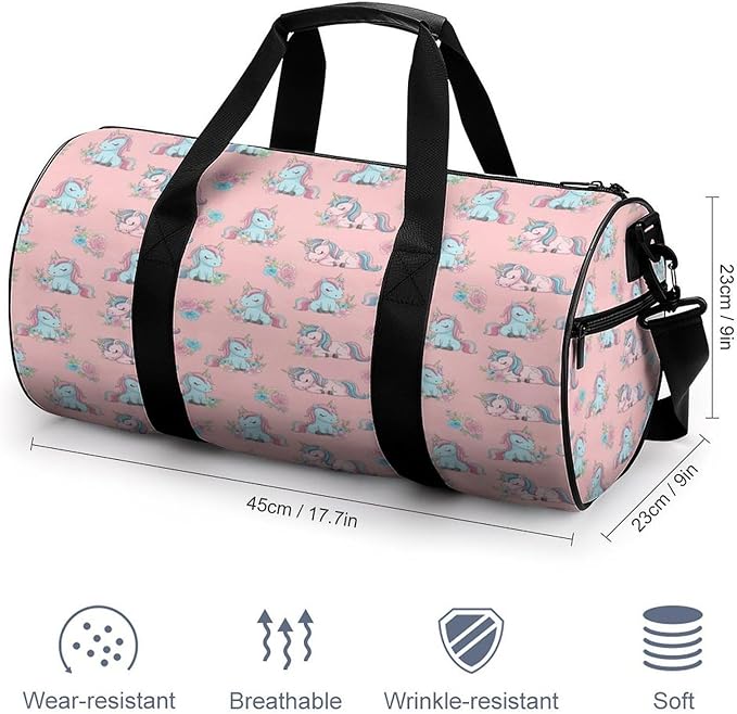 Foldable Gym Bag Pink Cute Unicorns Lightweight Travel Sports Bag Carry On Weekender Overnight Bags Beach Yoga Bags
