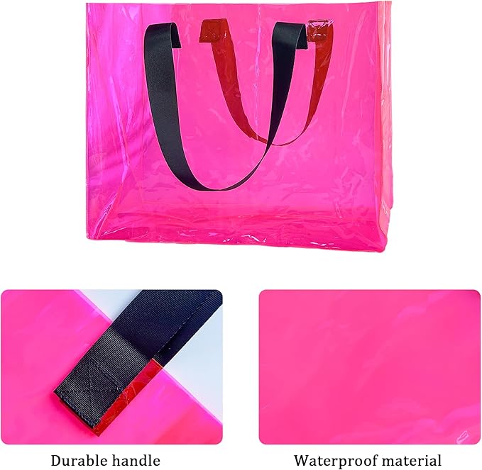 Holographic PVC Beach Bag Waterproof - 18×13×6inch Large Clear Tote for Women Men Pool Travel Sandproof Carry All