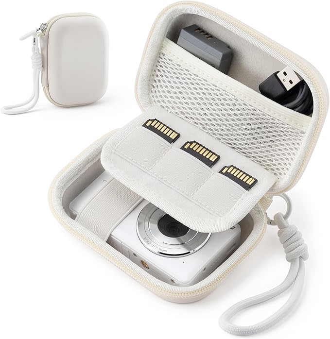 Camera Case for Digital Camera CAMKORY DC403 FHD 1080P/ KODAK PIXPRO FZ55/ FZ45, Small Travel Compact Camera Holder with Mesh Pocket for Accessories SD Card (White)