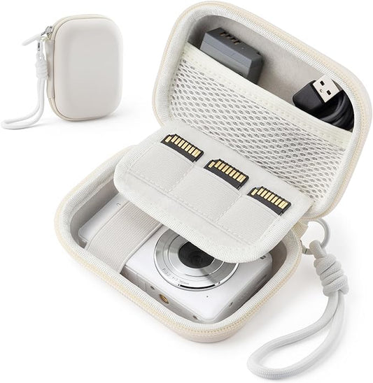 Camera Case for Digital Camera CAMKORY DC403 FHD 1080P/ KODAK PIXPRO FZ55/ FZ45, Small Travel Compact Camera Holder with Mesh Pocket for Accessories SD Card (White)