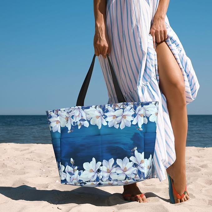 Large Beach Bag for Women Waterproof Foldable Travel Shoulder Tote Bag with Pocket for Weekender Pool Vacation