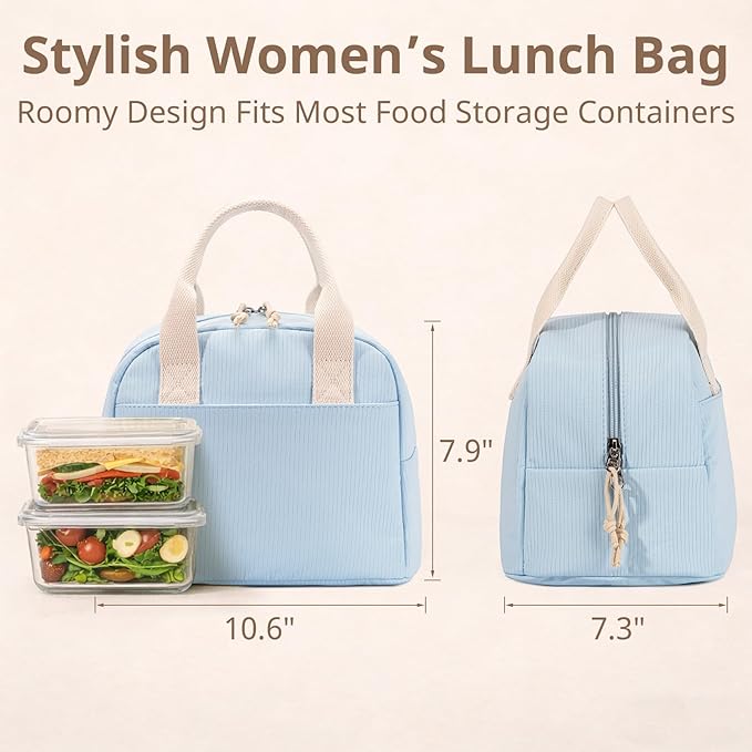 Lunch Bag for Women, Insulated Lunch Box, Reusable Water-Resistant Lunchbox Cooler with Front Pocket, Large Capacity Lunch Tote Bag for Work, Travel, Picnic