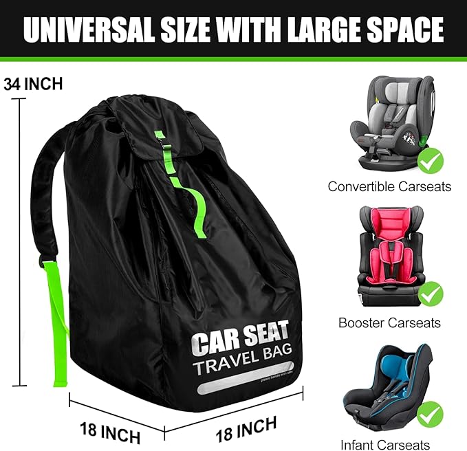 Car Seat Travel Bag for Airplane, Large Car Seat Bags for Air Travel with Padded Straps, Gate Check Storage Bag/Backpack for Car Seat Airport, Carseat Cover Travel - Baby Travel Essentials for Flying