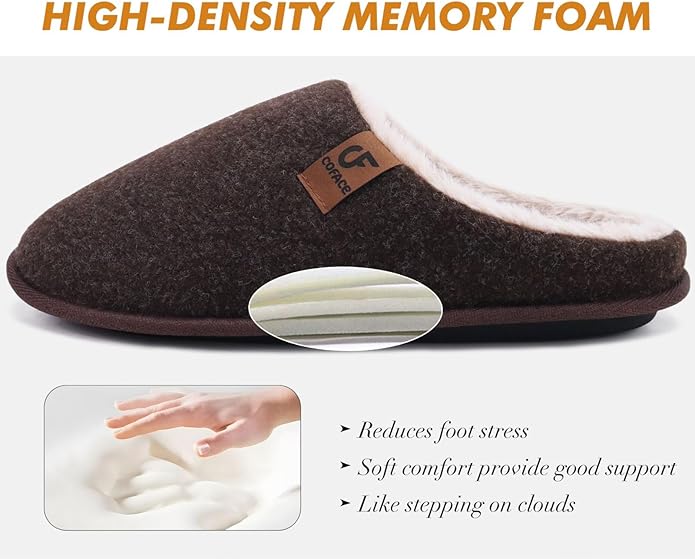 COFACE Mens Cozy Memory Foam Scuff Slippers Casual Slip On Warm House Shoes Indoor/Outdoor Sandal Slippers With Arch Support Rubber Sole Size 7-15
