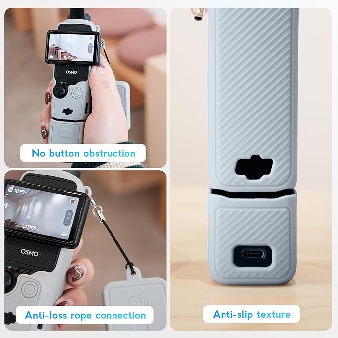 Protective Case for DJI Osmo Pocket 3 / Xtra Muse Camera, Soft Silicone Grip Cover with Screen Protection & Mic, Lightweight, Anti-Scratch, for Travel, Vlogging, Daily Filming – Grey