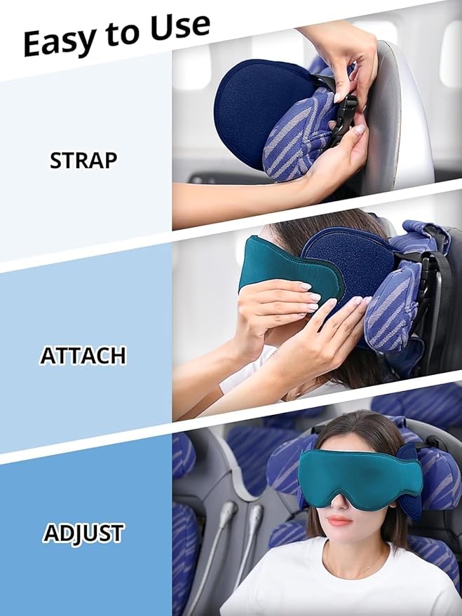 Travel Pillows for Airplanes, 360° Head Support for Long Flight, Soft Airplane Pillow with 3D Eye Mask for Sleeping, Stop Bobblehead, Airplane Headrest Gadgets, Texture Gray
