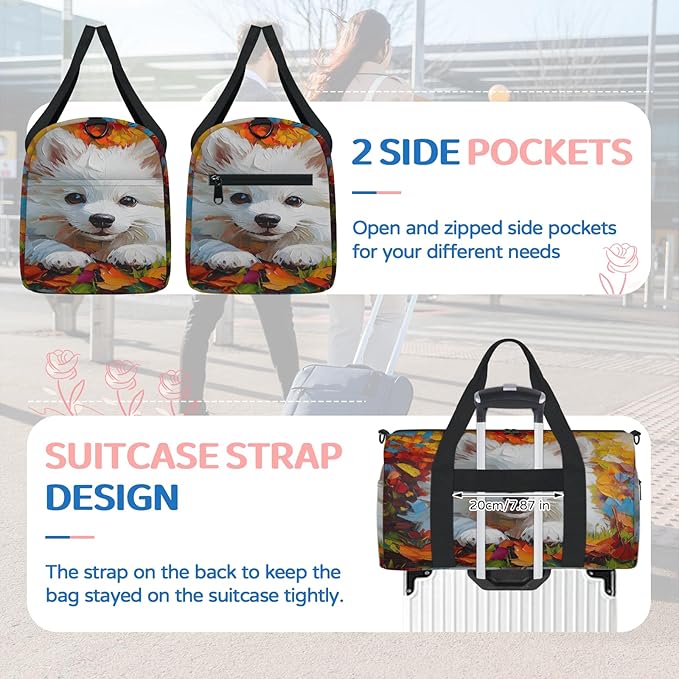 Cute Dog Design Travel Duffle Bag for Women Men, Overnight Weekender Bag, Carry on Tote for Sport Gym