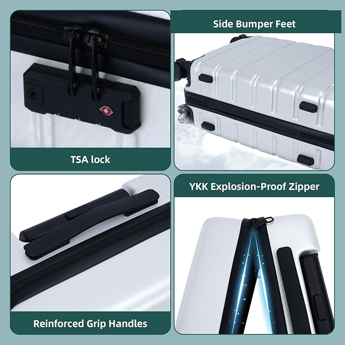 Luggage Sets 3 Piece, 100% PC Hardside Luggage with Spinner Wheel TSA LOCK Lightweight Quiet Suitable for Men and Women, Family Y01 Silver 20/24/28(Diagonal stripes)