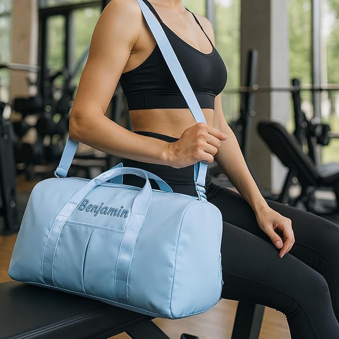 Personalized Travel Duffle Bag for Women with Embroidered Name Custom Sport Gym Bag with Shoe Compartment Weekender Overnight Tote Luggage Bag Customized Gifts for Birthday Gray