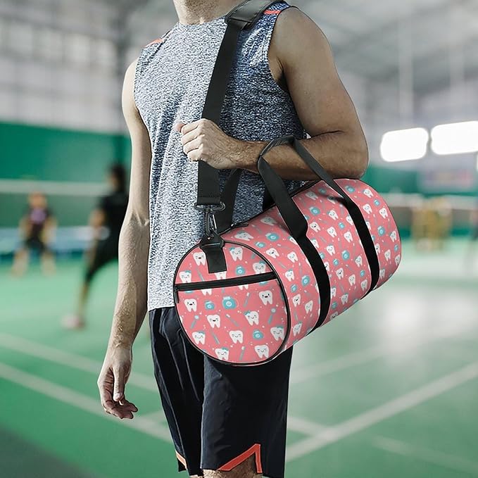 Foldable Gym Travel Bag Basketball Football Weekender Bag Carry on Beach Yoga Overnight Luggage Bags (Pink Dental Toothpaste)