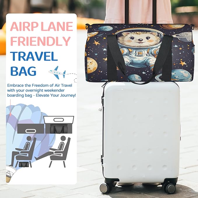Space Theme Animal Travel Duffle Bag for Women Men, Overnight Weekender Bag, Carry on Tote for Sport Gym