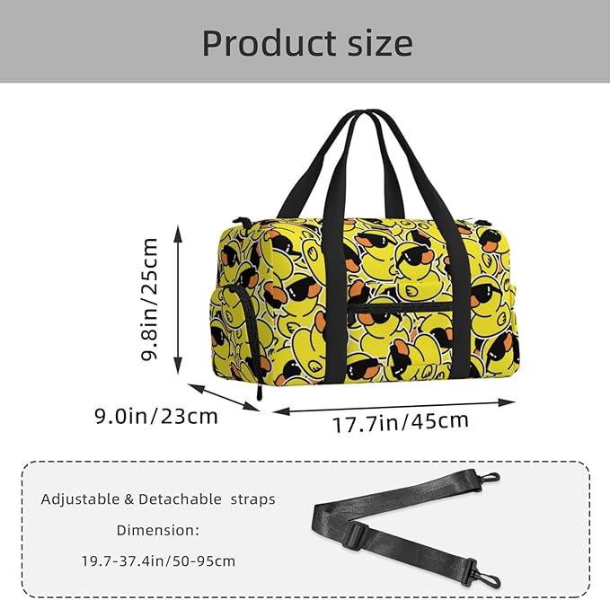 Cartoon Duck Sunglasses Sports Gym Bag For Men Women Travel Duffel Bag With Shoe Compartment Water Resistant Gym Bag Carry On Duffel Bag For Yoga Gym Sports Weekend Traveling