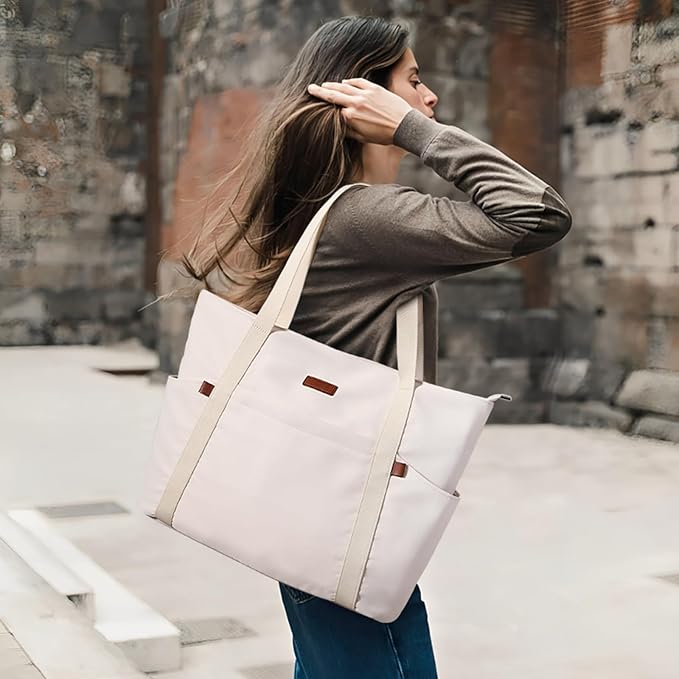 Handbags for Women Large Capacity Tote Bag with Zipper and Multi-Pockets Lightweight Waterproof Nylon Shoulder Bag