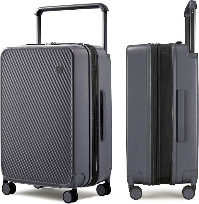 mixi Large Capacity Expandable Luggage Suitcases With Spinner Wheels,Upgrade Wide Handle PC Hardshell Rolling Travel Suitcase with TSA Lock, Checked-Medium 24-Inch, Rock Gray
