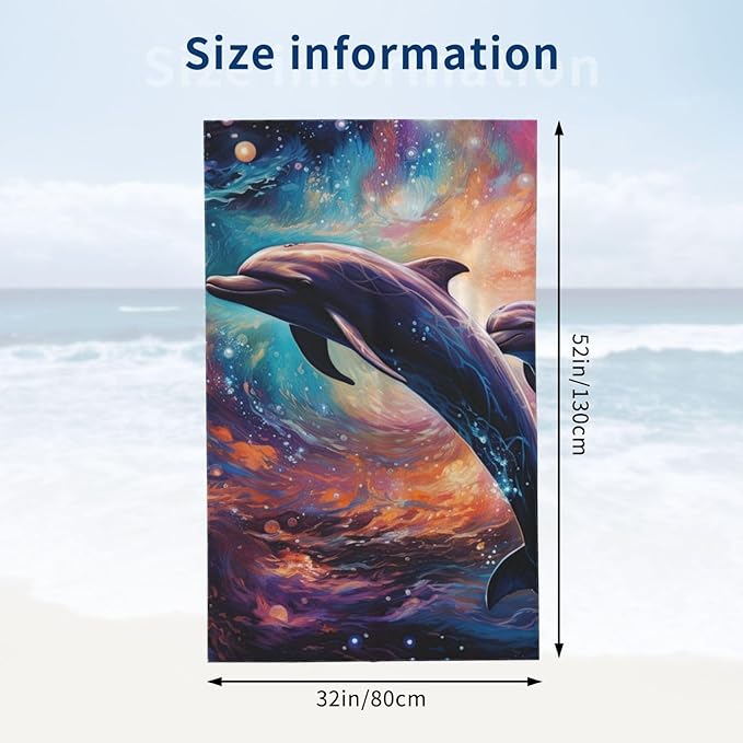 Microfiber Beach Towel, Galaxy Dolphin Beach Towels 32x52in,Quick Dry, Sand Free, Ultra Soft & Oversized Towel for Travel, Outdoor, Bathroom, Swimming - Ideal for Pool, Camping, Yoga, or Gift Decor