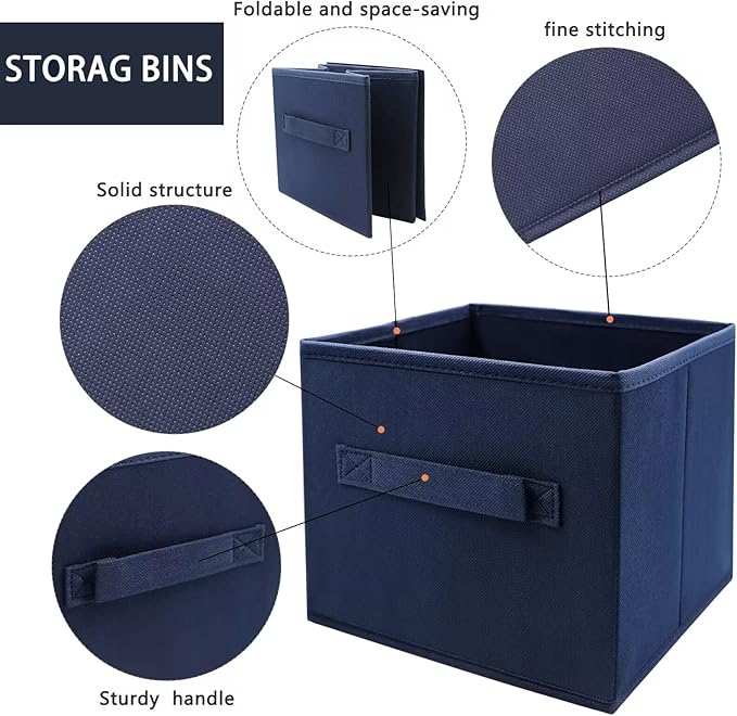 Small Storage Bins,Collapsible Fabric Storage Organizer 9.0"x7.5"x7.5" 3 Pack,Mini Storage Box,fit for closet, living room, bookshelf, Kids clothes and toys storage and organization Blue