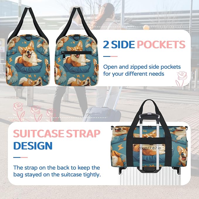 Happy Dogs Overnight Travel Bag Unisex Denim Blue Carry-On Size Tote Bag Suitable for Travel Duffle Gym Sports