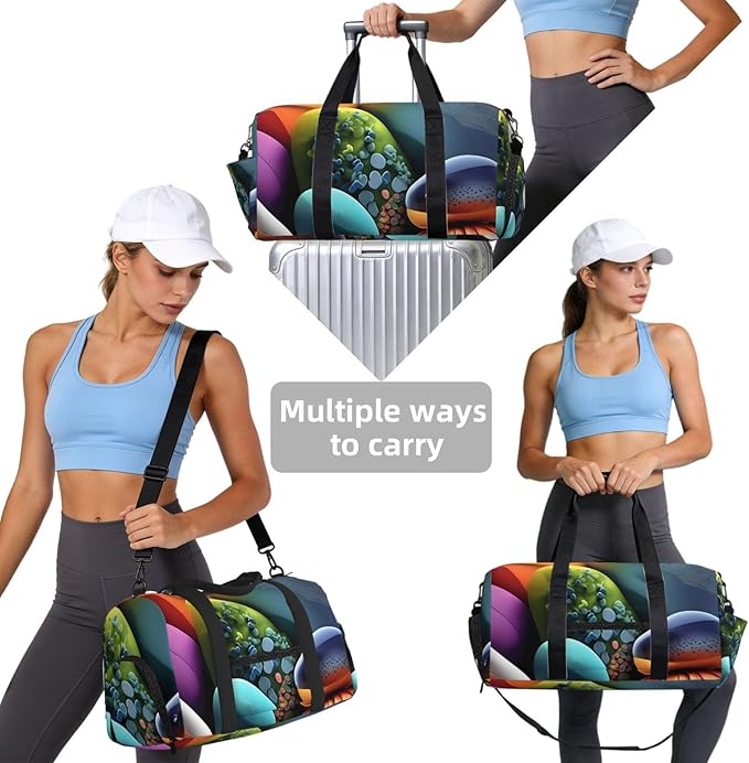 Coloured stones Print Gym Bag with Shoe Compartment for Women Men, 17.7in Sports Duffle Weekender Tote, Overnight Travel Duffel Bag Carry On