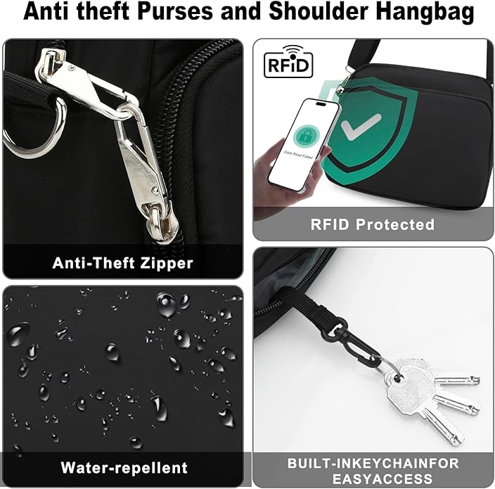 Small Nylon Crossbody Bags for Women, Anti theft Travel Purses Handbag Shoulder Bag, Cute Cross Body Wallet with RFID