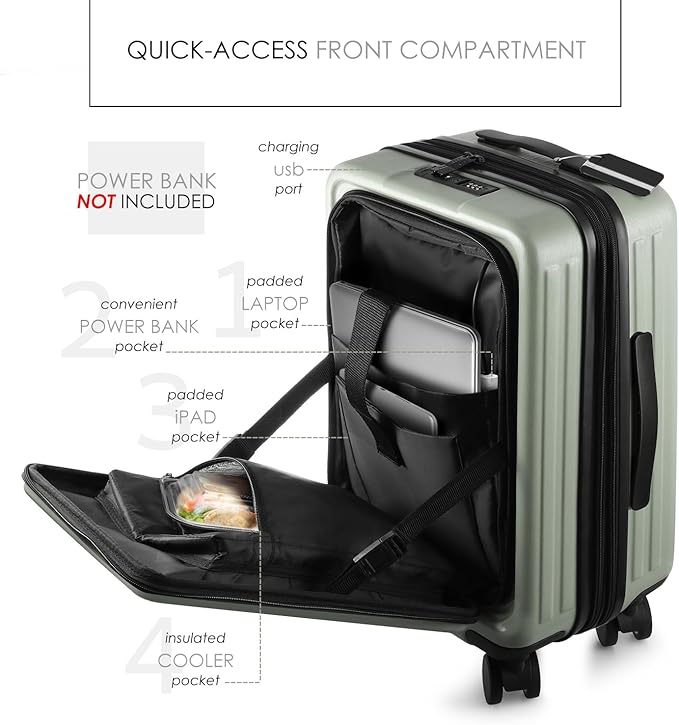 22 Inch Carry On Luggage 22x14x9 Airline Approved, Small Carry On Suitcase, Hard-shell Carry-on Luggage with Wheels, Durable Expandable Sage Green Luggage Carry-On with Cosmetic Case