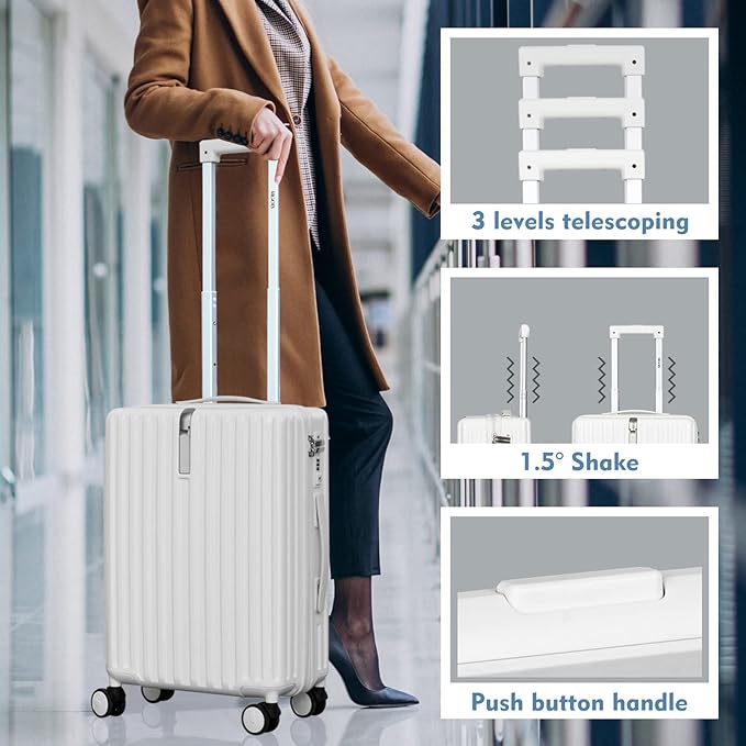 Carry On Luggage 22x14x9 Airline Approved, PC Lightweight luggage with Spinner Wheels, 20 Inch Hardside Carry-On luggage with TSA Lock Rolling suitcase for Women