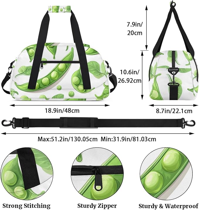 Green Leafy Green Beans Kids-Duffel-Bags Gymnastics Dance Bag Carry-On Overnight Travel Gym Lightweight Dance Sports Bags For Girls Boys Kids，