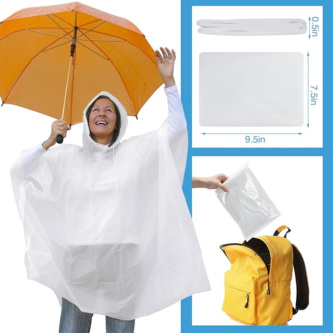 Zhehao 20 Pcs Rain Ponchos for Adult, Reusable Waterproof Plastic Rain Coat with Hood Portable Rainwear for Outdoor