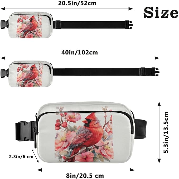 Cardinal Pink Flowers Fanny Pack for Women Men Water Resistant Fashion Waist Packs with Adjustable Strap Belt Bag for Travel Workout Jogging Hiking 21218737