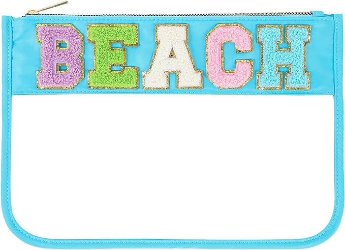 DYSHAYEN Chenille Letter Clear Zipper Pouch for Travel,Nylon Clear Cosmetic Bag,Makeup Travel Bag for Women Girls 11.8 Inches x 8.2 Inches