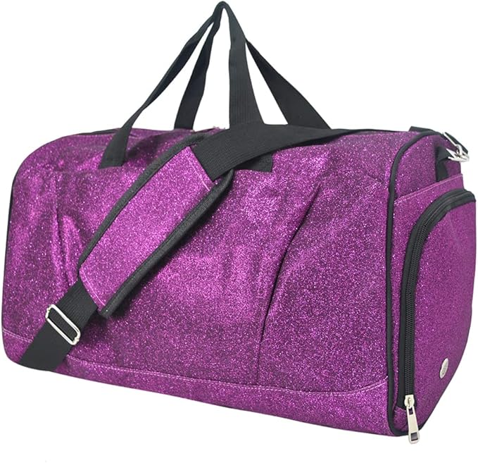NGIL Glitter Cheers Sports Gym Duffel with Shoe Compartment and Small Carry on Travel Tote Bags for Women, Gym bag, Overnight bags for Women, Cheer Bag (Glitter-Purple)