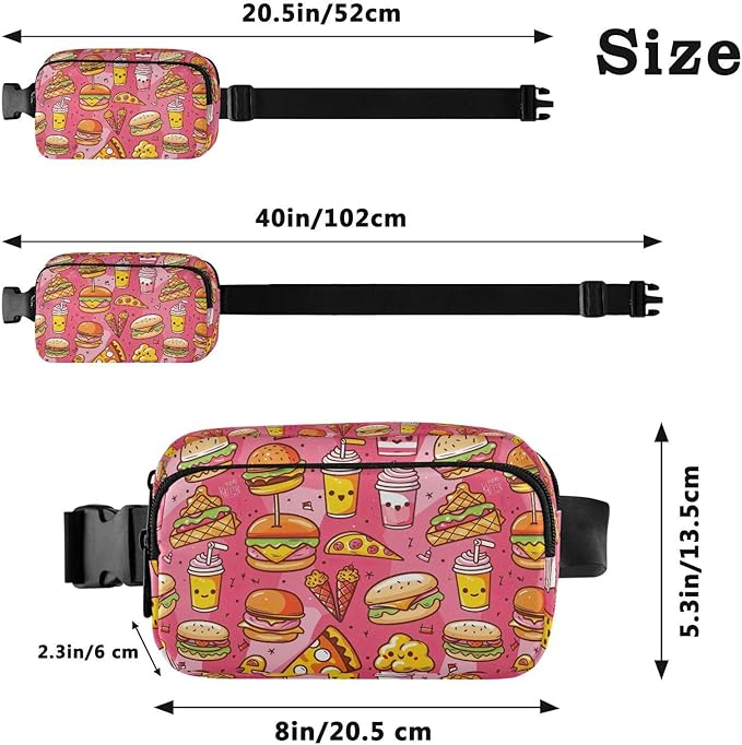 Kawaii Hamburger Ice Cream Fanny Pack for Women Men Water Resistant Fashion Waist Packs with Adjustable Strap Belt Bag for Travel Workout Jogging Hiking 21220316