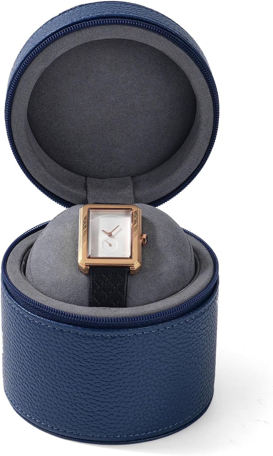 Oirlv Luxury Leather Watch Travel Case Single Watch Case with Removable Pillow(Blue)