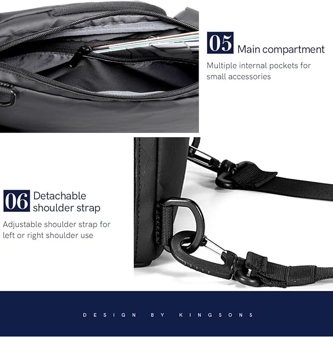 Kingsons Sling Crossbody Bag Anti-theft Chest Shoulder Backpack for Men Waterproof Minimalist Casual Daypack for Travel Gym