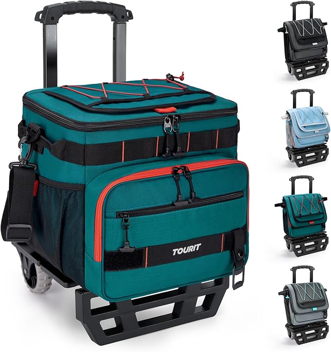 TOURIT 48 Can Collapsible Cooler with Wheels, Insulated Rolling Cooler with All-Terrain Cart, Waterproof Soft Sided Cooler Bag for Beach, Picnic, Camping, Shopping, Travel