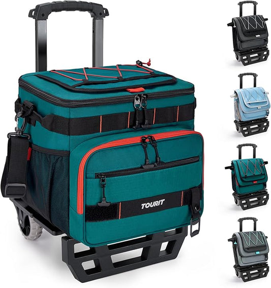 TOURIT 48 Can Collapsible Cooler with Wheels, Insulated Rolling Cooler with All-Terrain Cart, Waterproof Soft Sided Cooler Bag for Beach, Picnic, Camping, Shopping, Travel