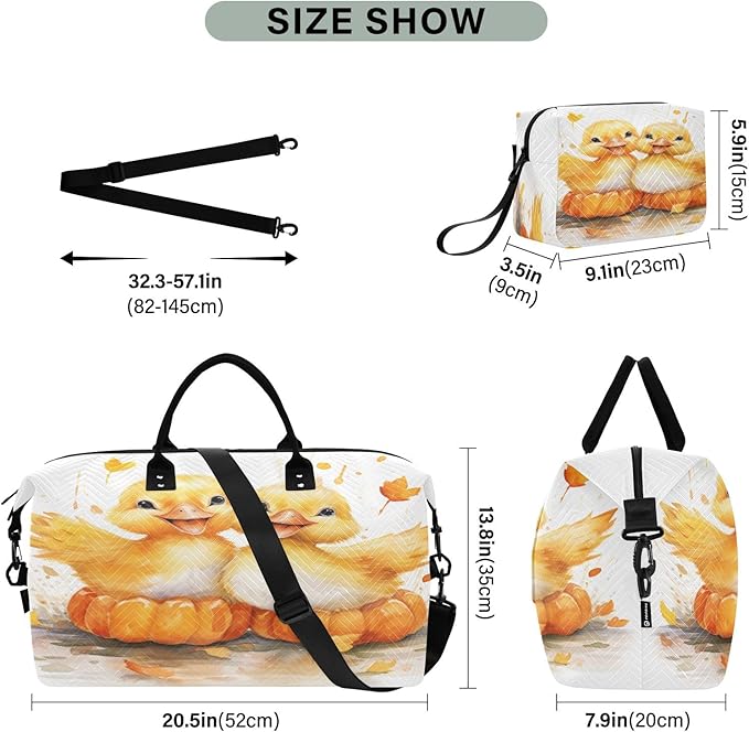 Travel Duffle Bag, Yellow Duck Gym Bag with Storage Bag Weekender Overnight Bag for Men Women Trip Sports Yoga