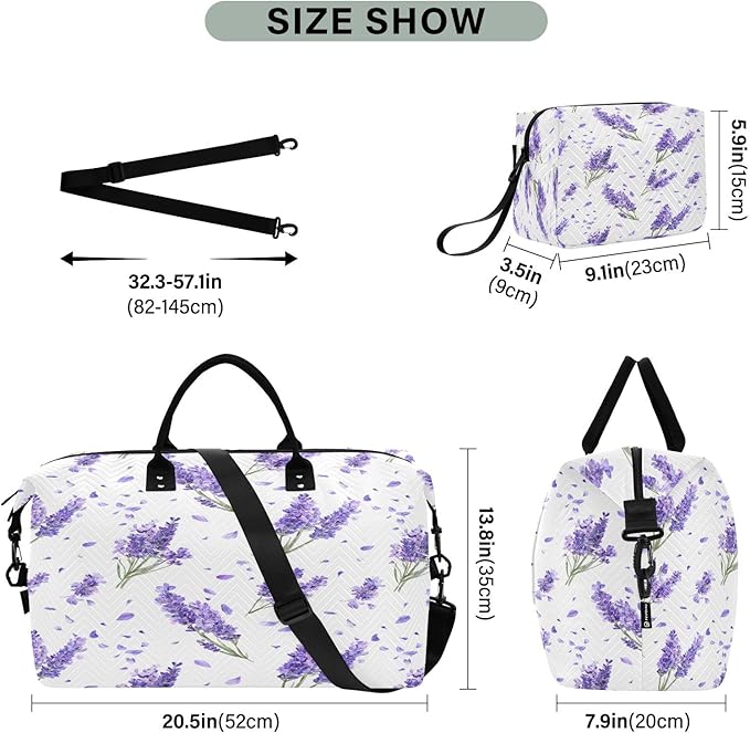 Lavender Flower Travel Duffle Bag Gym Yoga Carry on Bags for Men Women Weekender Bag