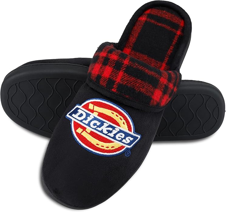 Dickies Men's Slide-on Memory Foam Scuff Slipper With Embroidered Logo - Indoor/Outdoor Sole