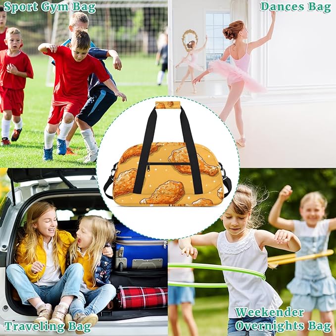 Cartoon Style Fried Chicken Kids-Duffel-Bags Gymnastics Dance Bag Carry-On Overnight Travel Gym Lightweight Dance Sports Bags For Girls Boys Kids，