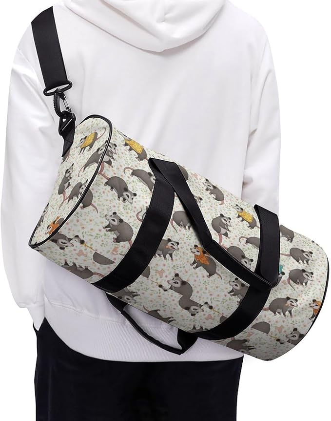 Dance Sports Gymnastics Bag Floral Possum Opossum Foldable Gym Bags Lightweight Travel Sports Bag Unisex Gym Duffel Bags