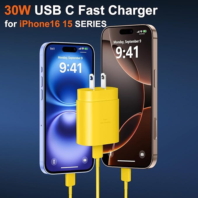 iPhone 16 15 17 Pro Max Charger 30W Type C Chargers USB C Fast Charger Block iPhone 16 Chargers Fast Charging with 10FT C Charging Cable for iPhone 17/17 Pro Max/16/16 Pro Max/15/15 Pro/iPad/Samsung