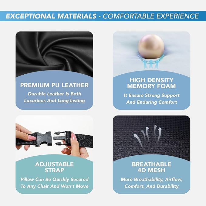 Lumbar Support Pillow for Car, Memory Foam Lumbar Pillow for Lower Back Pain Relief - Back Cushion for Driving, Chair Support for Car-Office Chair, Wheelchair - Black&Gray