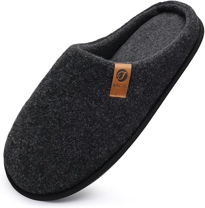 ONCAI Men's House Slippers Memory Foam Slip-On Warm Cozy Scuff Home Bedroom Shoes with Indoor/Outdoor Rubber Soles US Size 7-15