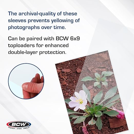 BCW 6x9 Photo Sleeves - 100 ct | Acid-Free, No PVC | Crystal Clear Polypropylene | Archival Storage for 6x9 Photos & Postcards