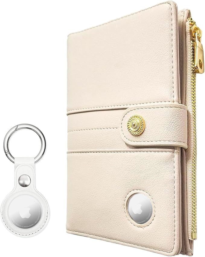 elzama Passport Holder with Airtag Slot for Travel Women, RFID Passport Wallet with Airtag Holder, Zipper Pocket Card Slots Pen Holder & Airtags Keychain (Air tag Not Included) Ivory