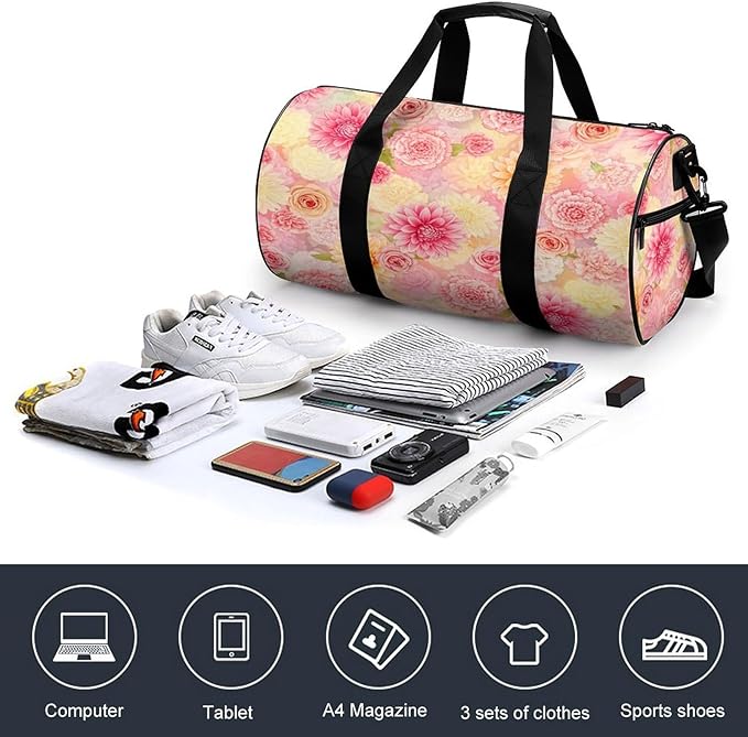 Durable Travel Gym Sports Bag Petal Roses Blush Pink Workout Lightweight Foldable Overnight Bag Training Workout Bags