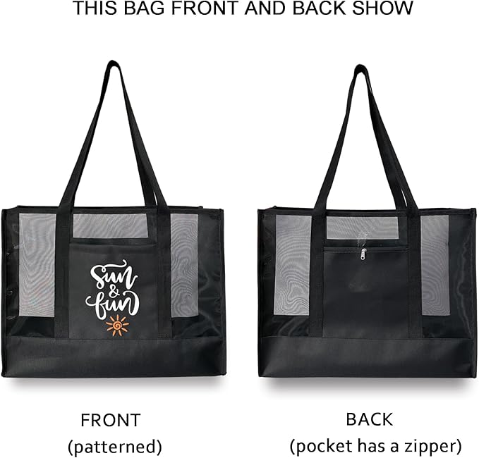Reusable Large Beach Bags With 2 Pockets & Zipper, Lightweight Beach Tote for Poolside, Trip/swim