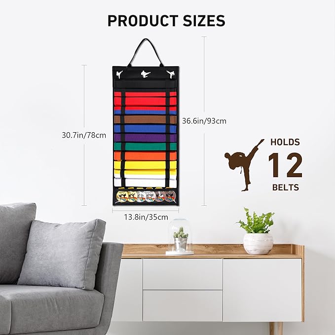 12 Belts Karate Belt Display Rack, Felt Taekwondo Belt Display, Martial Art Belt Display Holder for Martial Art Learner