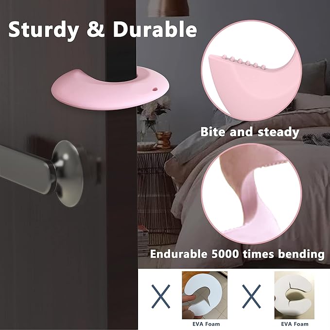 Door Pinch Guard and Door Slam Stopper, Durable Silicone Door Finger Pinch Guard, Prevents Slamming on Even Heavy Doors, Non-Toxic & Pet Friendly, 4 Packs Pink.